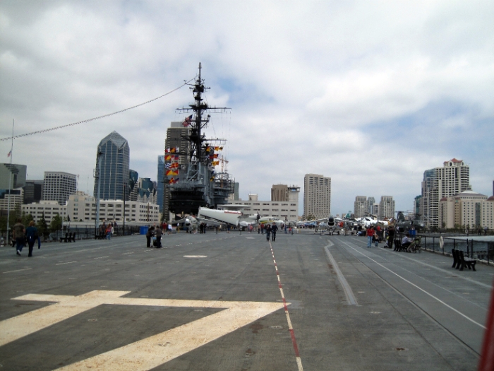 At the end of the flight deck looking back